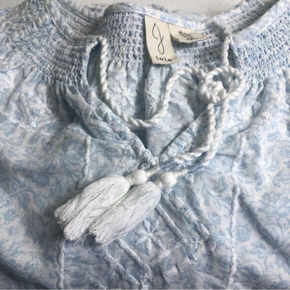 JOIE Linen Blend Floral Peasant Embroidered Tassel Blouse - Picture 3 of 8